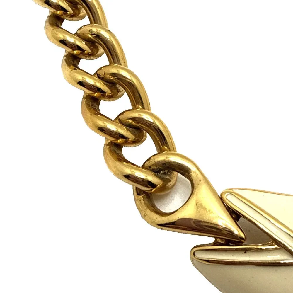 Vintage Monet Collar Necklace Gold Tone Cream Enamel Modernist Choker 16